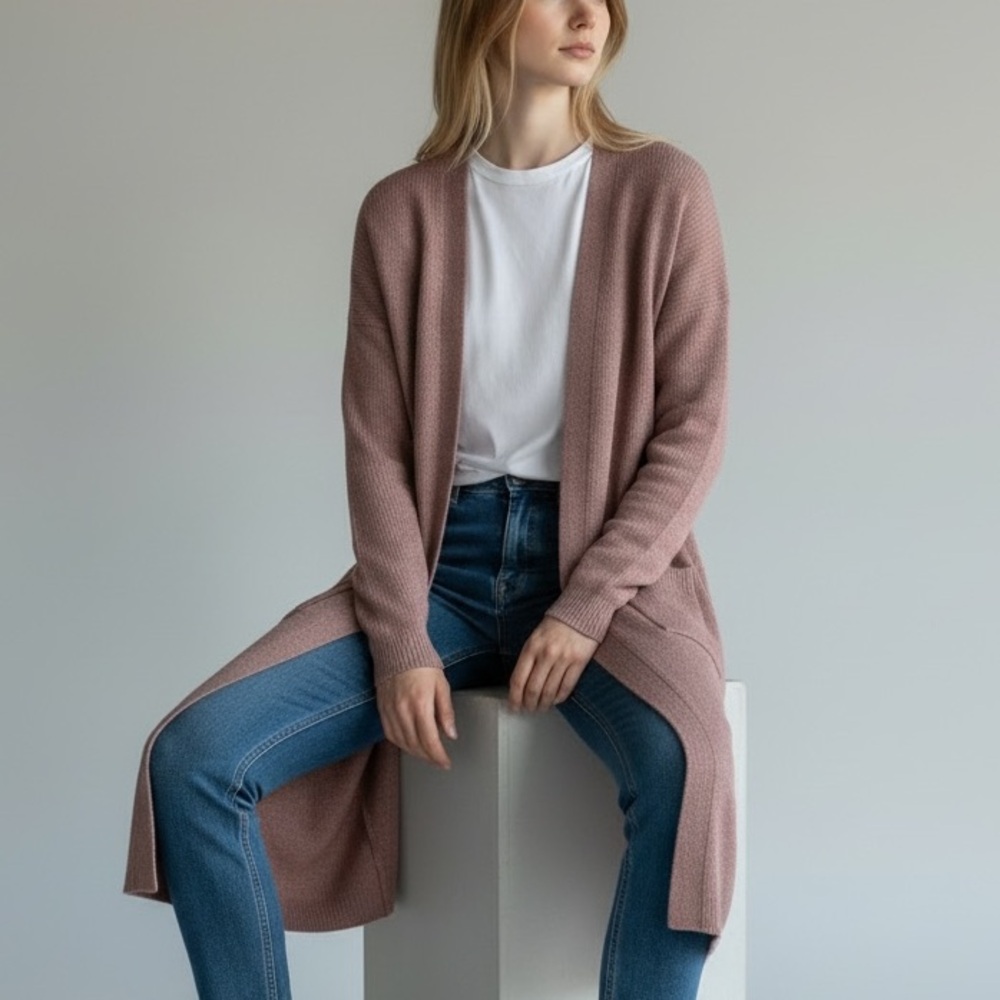 Cyrus Pink Ribbed Knit Sweater Cardigan